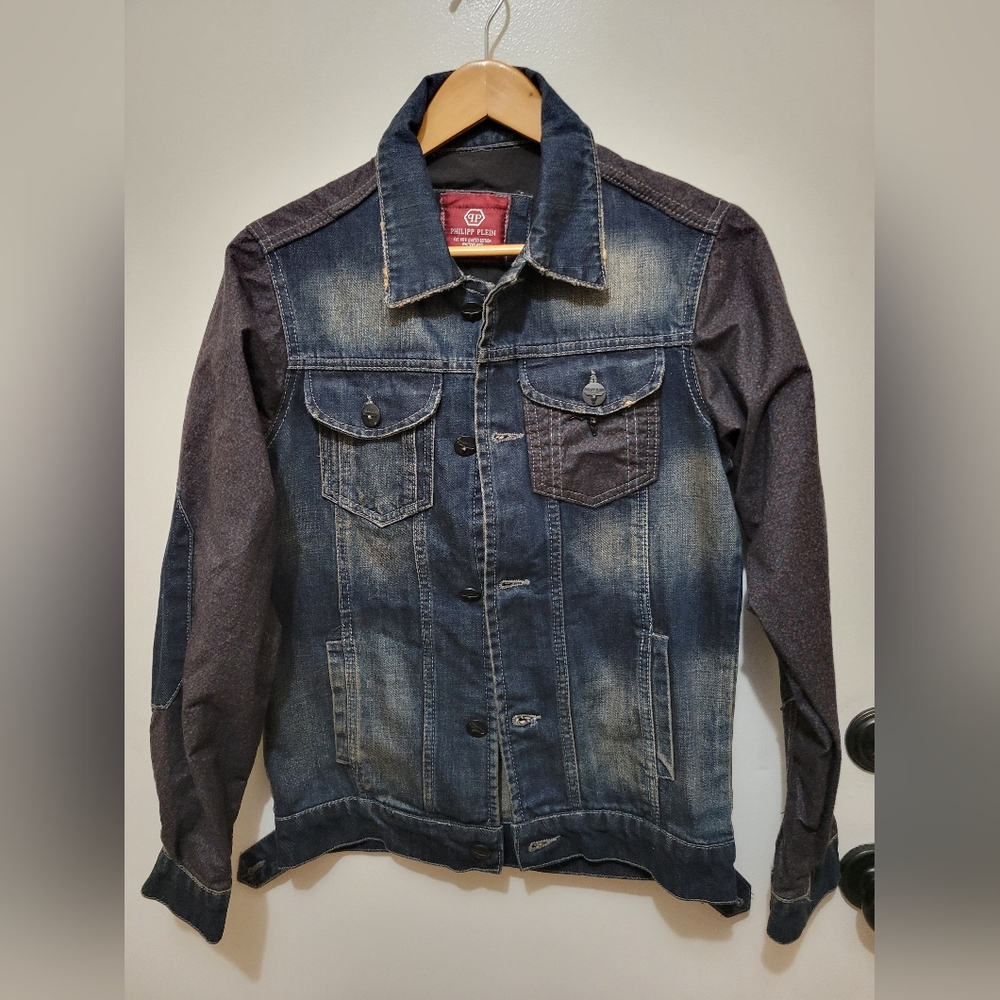 Philipp Plein Blue Denim Jacket Size M Run Small Fits Like A Size Small